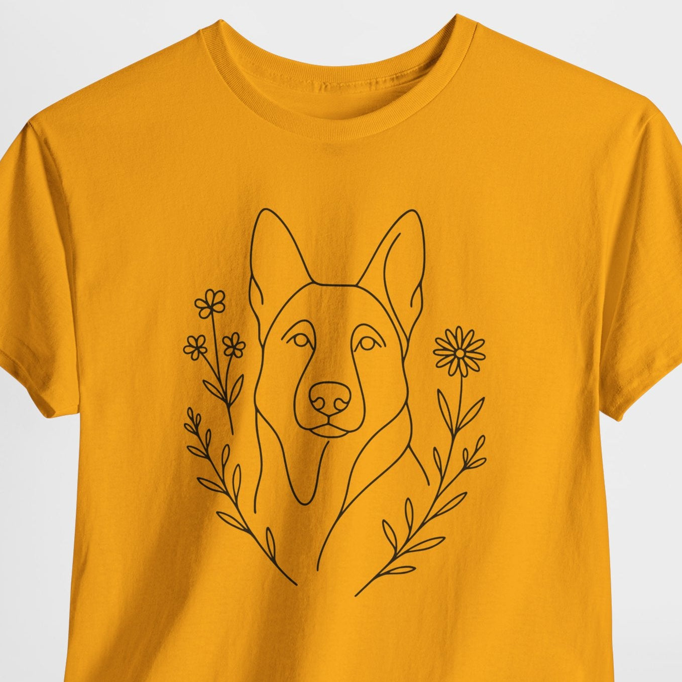Yellow t-shirt with a dog illustration on a white background