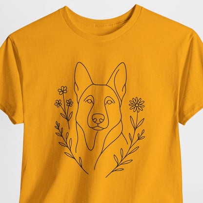Yellow t-shirt with a dog illustration on a white background