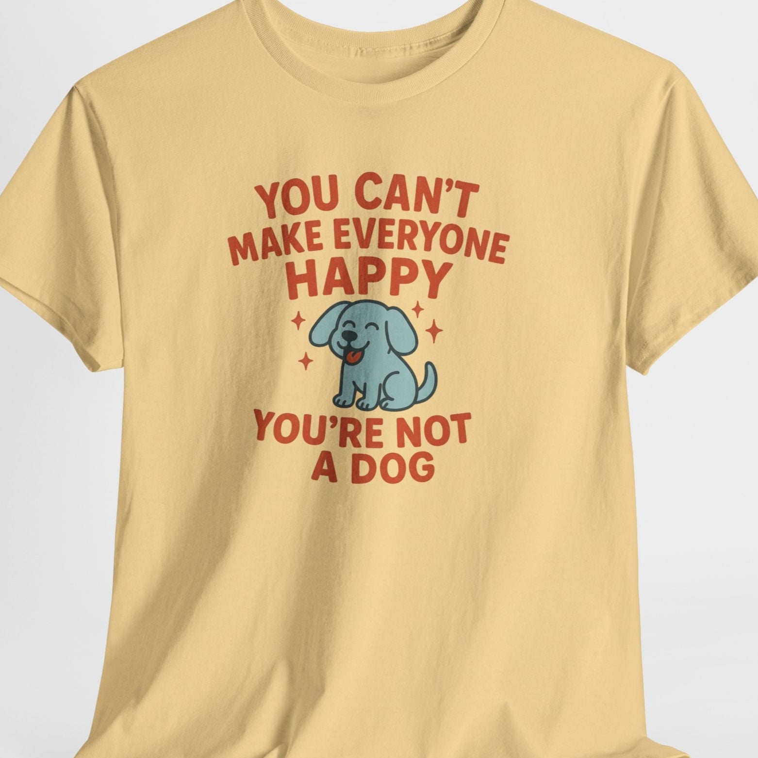 Beige t-shirt with a graphic and text on a white background