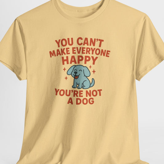 Beige t-shirt with a graphic and text on a white background