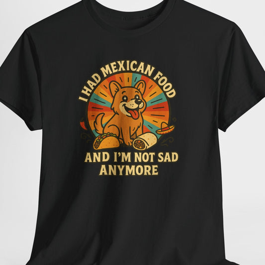 Black t-shirt with a fox graphic and text on a white background