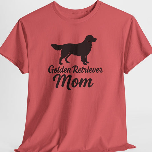 Red t-shirt with black Golden Retriever silhouette and 'Golden Retriever Mom' text on a white background
