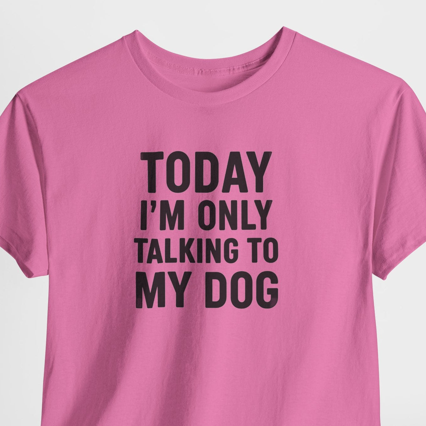 Pink t-shirt with black text 'TODAY I'M ONLY TALKING TO MY DOG' 